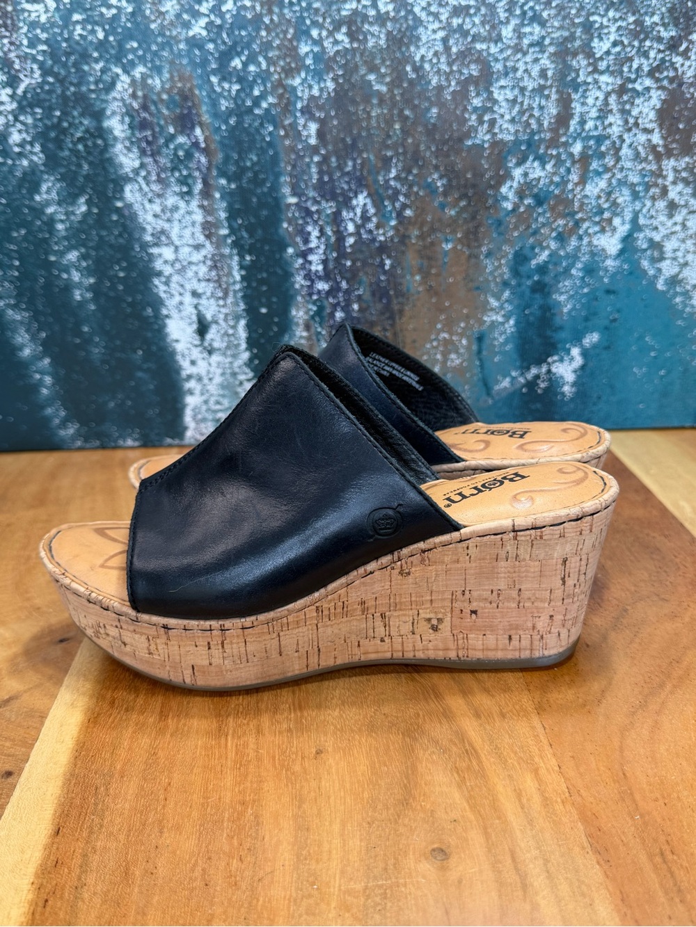 Born Vintage Y2K Boho Black Leather Cork Mule Heels (VGVC) - Picture 3 of 12